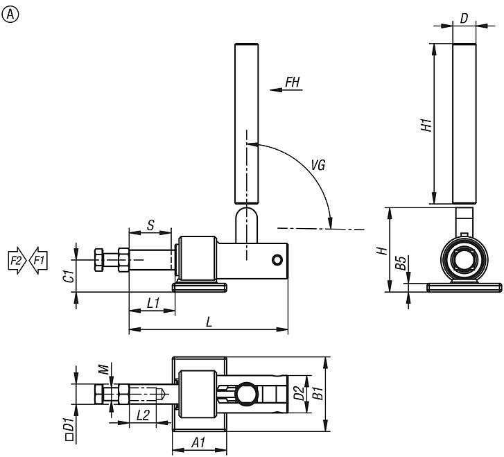 Sauterelle à bielle en acier, modèle lourd, soudable, force de maintien jusqu’à 22 250 N, forme A