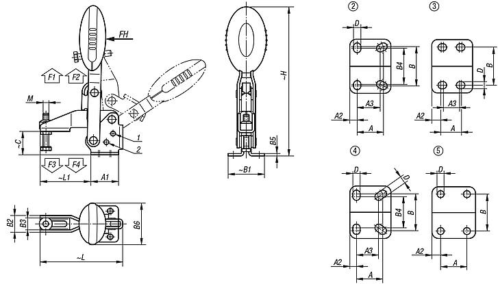 Grampos rápidos verticais com base horizontal e ponteira regulável