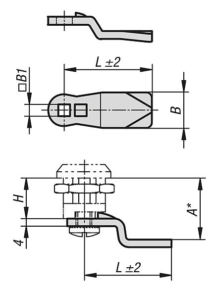 Tongue steel, with stop