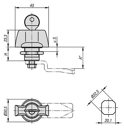 Quarter-turn locks with wing grip, housing diameter 30.5 mm