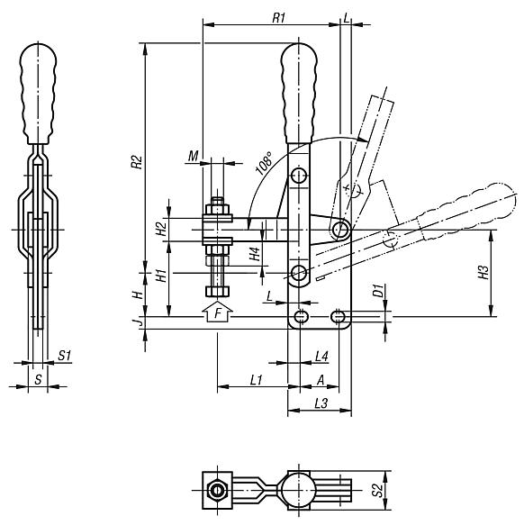 Toggle clamps verticalwith straight foot