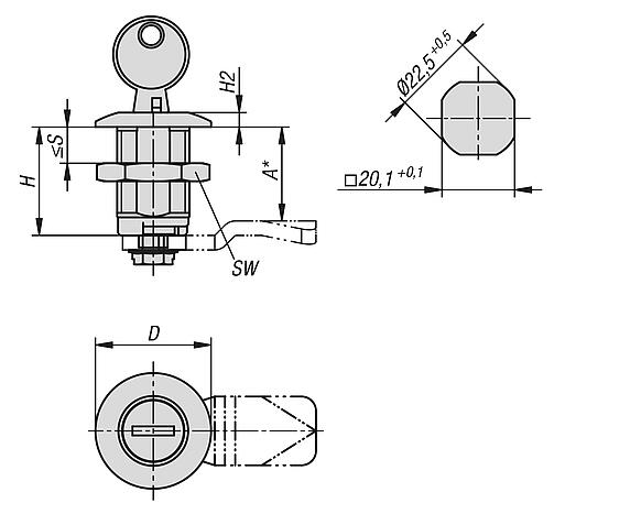 Quarter-turn lock zinc, lockable, long version