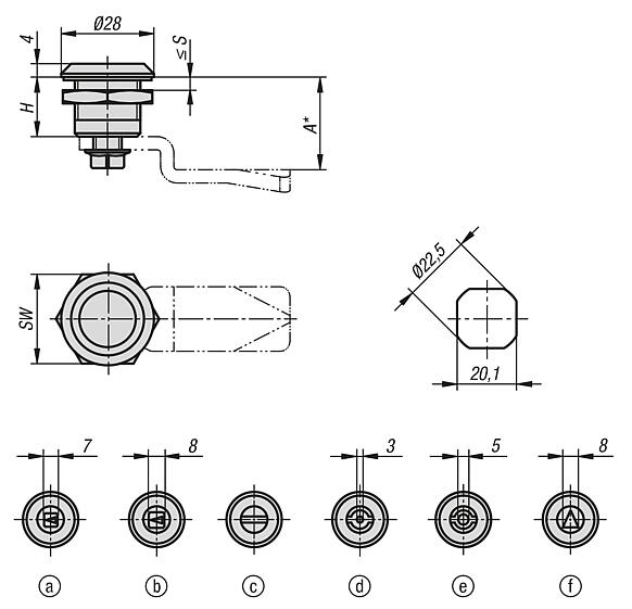 quarter-turn lock, zinc housing and actuator, chromium-plated or black powder-coated