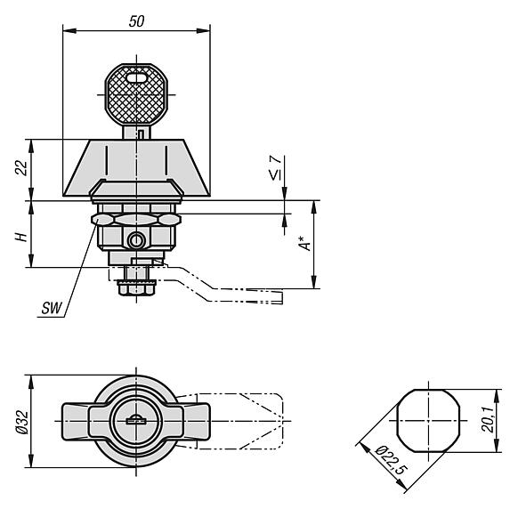 Quarter-turn locks, stainless steel 1.4401 with lockable wing grip