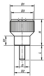 Knurled knobs with external thread, inch