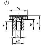 Knurled knobs, Form E, with tapped bush