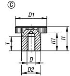 Boutons striés, forme C, avec trou borgne taraudé