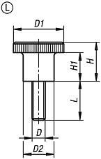 Boutons striés, forme L, avec filetage 