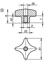 Pomelli a croce simili a DIN 6335 in acciaio inox, forma D, filettatura forata - inch