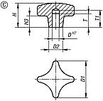 Palm grips DIN 6335, grey cast iron, Form C, blind hole - inch