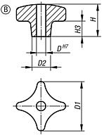 Écrous croisillon DIN 6335 en fonte grise, forme B, avec perçage traversant - inch