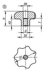 Boutons étoile similaires à DIN 6336 en inox, forme D, trou taraudé, pouces