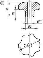 Boutons étoile similaires à DIN 6336 en inox, forme B, avec perçage traversant - inch