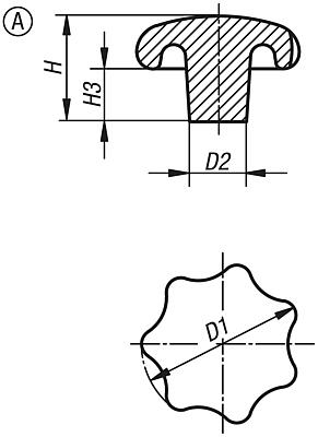 Star grips similar to DIN 6336, aluminium, Form A, blank