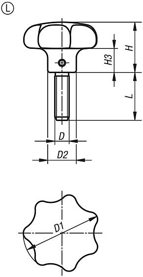 Boutons étoile en inox, similaires à DIN 6336, forme L, avec filetage