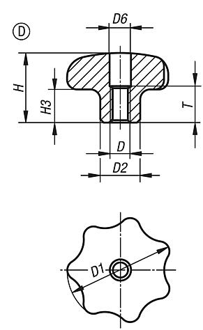 Pomelli a lobi simili a DIN 6336 in acciaio inox, forma D, filettatura forata