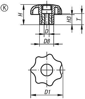 Star Grips steel parts in stainless steel similar to DIN 6336, Style K, inch