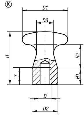 Flat knobs with internal thread