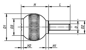 Grip balls with external thread, inch