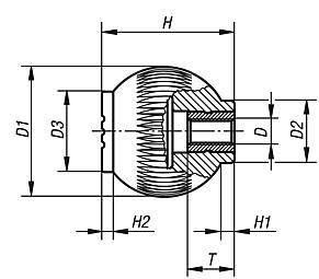 Grip balls with internal thread, inch