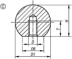 Botones esféricos de acero inoxidable o aluminio DIN 319, forma C con rosca