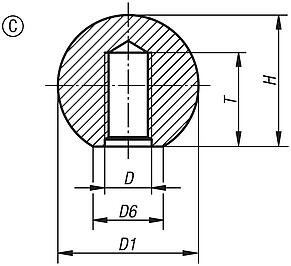 Ball knobs smooth DIN 319 enhanced, Form C, with molded thread