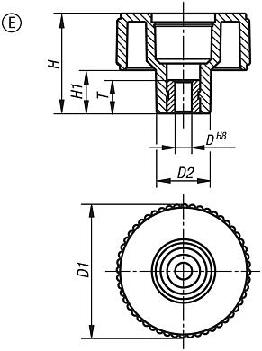 Knurled knobs Form E, with reamed bush, without cap, inch