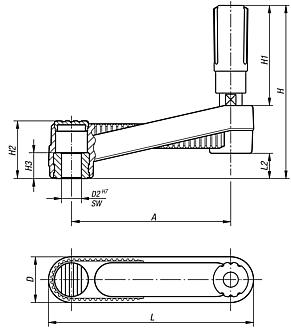 Crank handles with revolving grip, inch