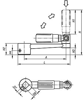 Manivelle en aluminium avec poignée cylindrique de sécurité, avec carré femelle