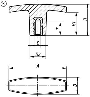 T-grips, with internal thread