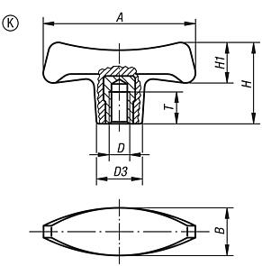 T-grips, with internal thread