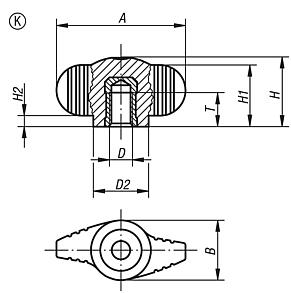 Empuñaduras de mariposa "Miniwing" de plástico detectables visualmente con rosca interior