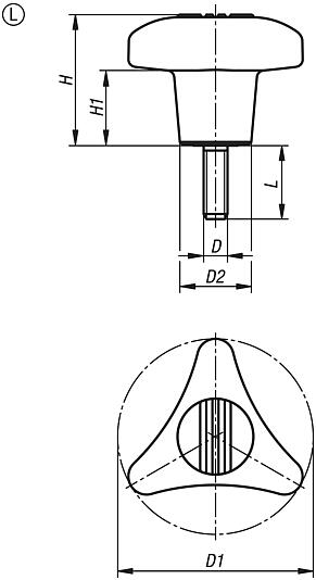 Triangular star grip with external thread