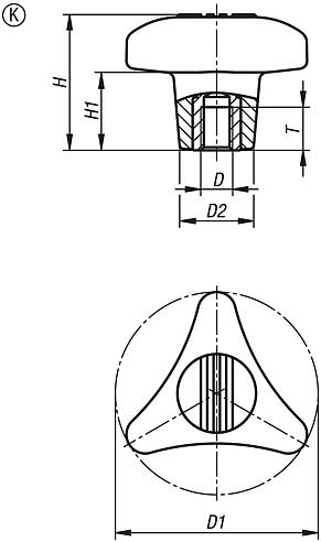 Triangular star grip with internal thread