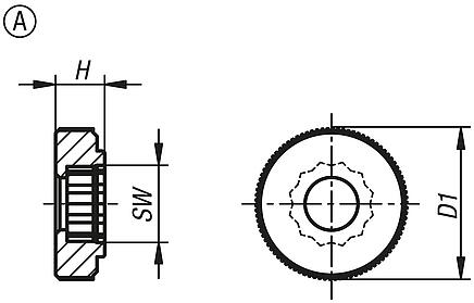 Tête moletée pour vis à tête hexagonale, forme A