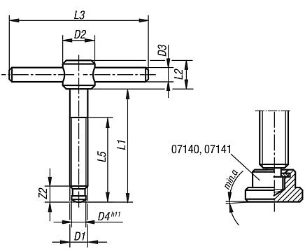 Tommy bar with fixed T-bar, DIN 6304