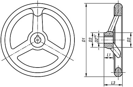 Handwheels DIN 950, aluminium, without grip