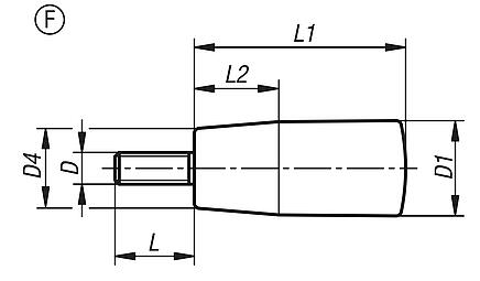 Kónické rukojeti s vnějším závitem, provedení F