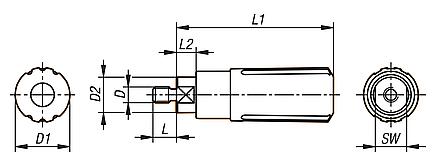 Plastic cylindrical grips, revolving, with external thread