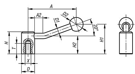 Tension levers stainless steel with internal thread, 20°
