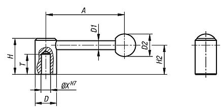 Tension levers, stainless steel, with reamed hole, 0 degrees