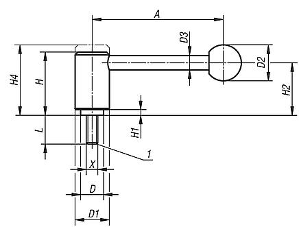 Tension levers with external thread, 0 degrees