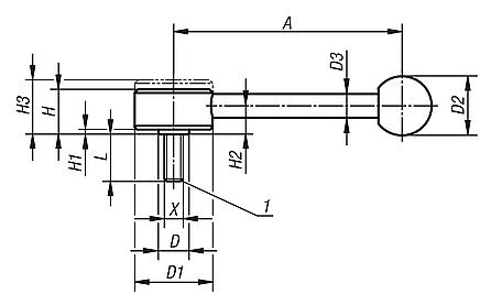 Tension levers flat external thread, stainless steel, 0°