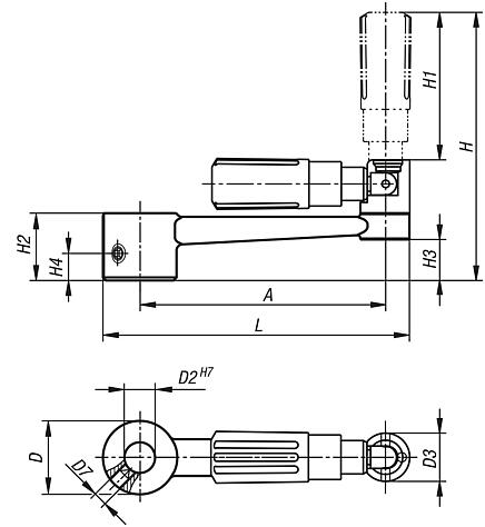 Manivelle en aluminium  avec poignée cylindrique escamotable avec trou lisse