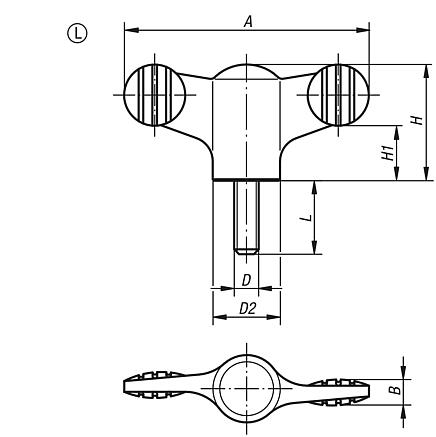 Wing grips with cap, plastic with steel or stainless steel threaded insert, exernal thread, inch