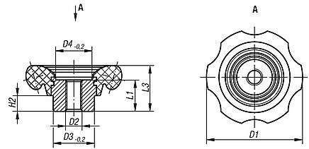 Volantini in plastica (Duroplast) con filettatura interna - inch