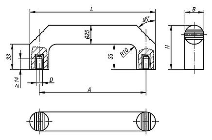 Pull handles, plastic, round, slanted both sides