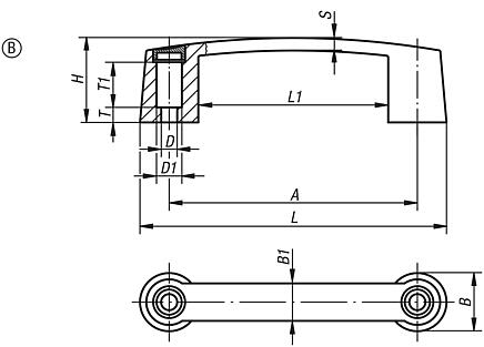 Puxadores de plástico com design estreito, montagem pelo lado de manuseio