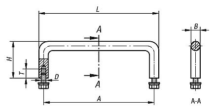 Pull handles, stainless steel 1.4404, vibratory ground round profile, mounted from the rear