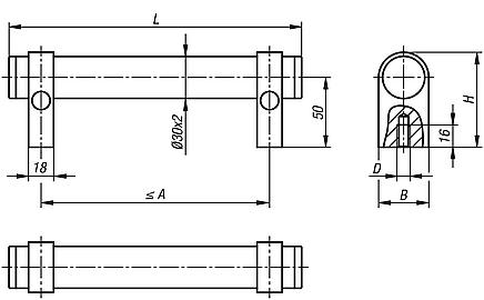 Tubular handles, aluminium, adjustable